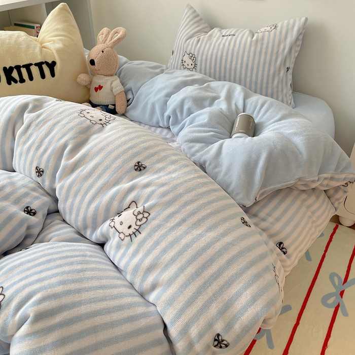 三朵家纺 2025新款牛奶绒凯蒂猫四件套 可可KT系列 可可KT-蓝