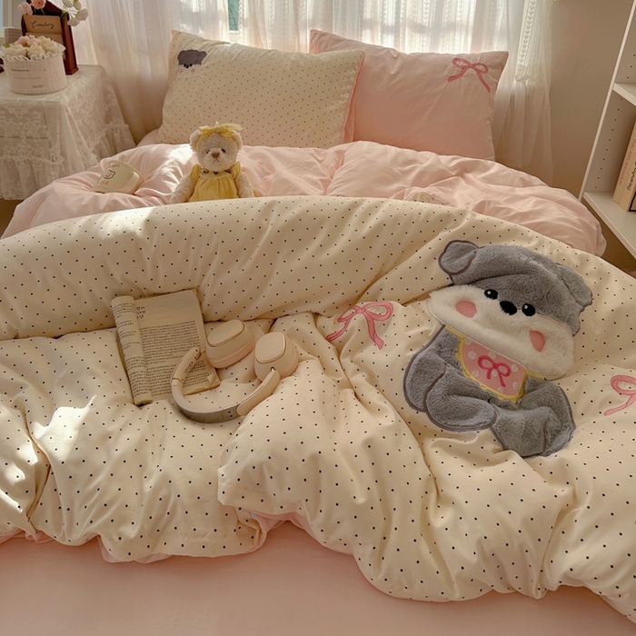91家纺网 家纺一手货源 找家纺 顾里家纺 2025新款亲肤舒适卡通兔毛贴布绣套件四件套（会员- 3元 定制床笠+8元） 少女西高地