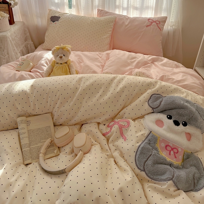 91家纺网 家纺一手货源 找家纺 顾里家纺 2025新款亲肤舒适卡通兔毛贴布绣套件四件套（会员- 3元 定制床笠+8元） 少女西高地