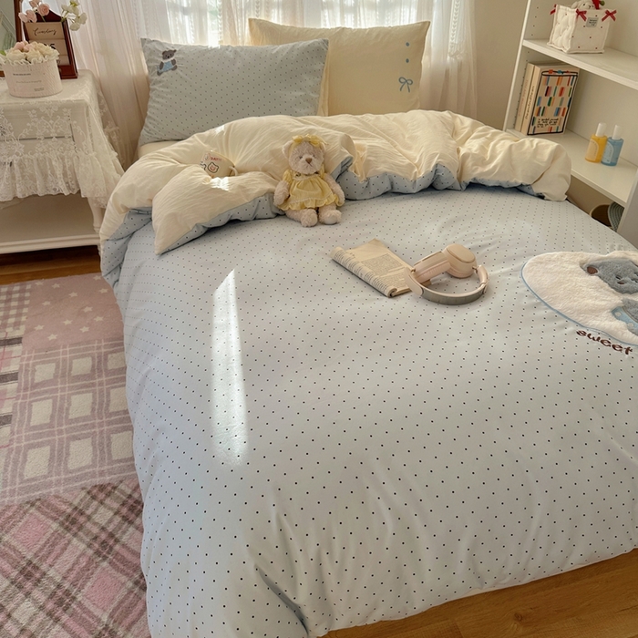 91家纺网 家纺一手货源 找家纺 顾里家纺 2025新款亲肤舒适卡通兔毛贴布绣套件四件套（会员- 3元 定制床笠+8元） 甜心小熊