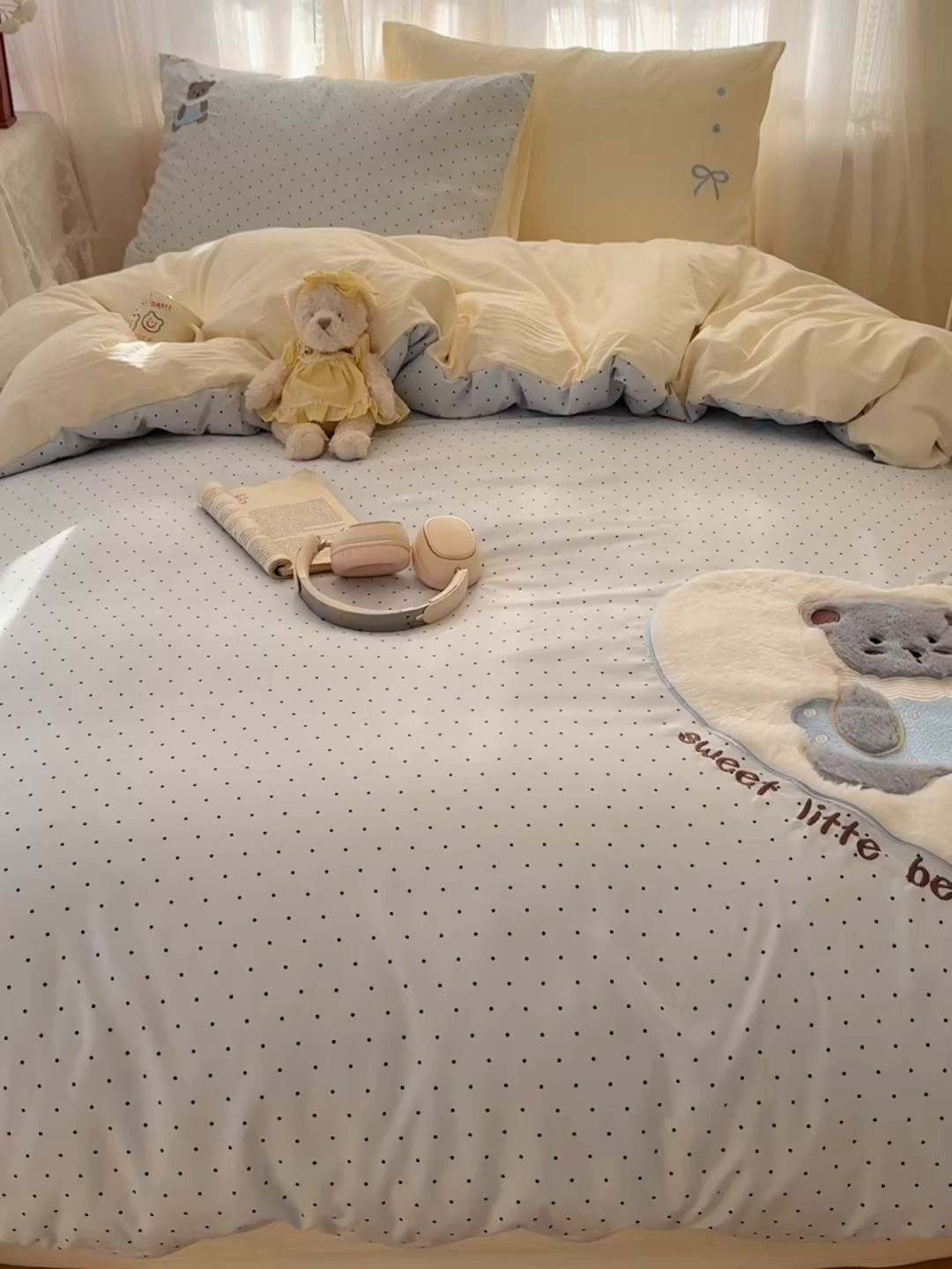 91家纺网 家纺一手货源 找家纺 顾里家纺 2025新款亲肤舒适卡通兔毛贴布绣套件四件套（会员- 3元 定制床笠+8元） 甜心小熊