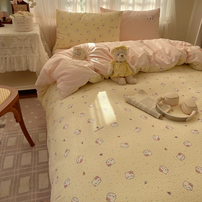 91家纺网 家纺一手货源 找家纺 顾里家纺 2025新款亲肤舒适卡通兔毛贴布绣套件四件套（会员- 3元 定制床笠+8元） 旺财猫咪