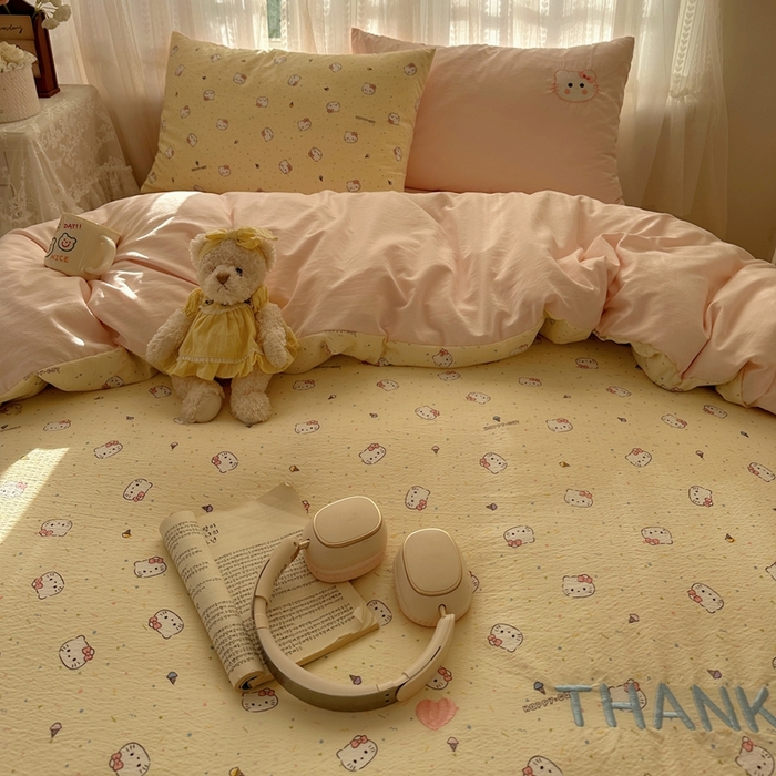 91家纺网 家纺一手货源 找家纺 顾里家纺 2025新款亲肤舒适卡通兔毛贴布绣套件四件套（会员- 3元 定制床笠+8元） 旺财猫咪