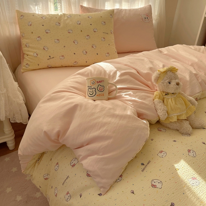 91家纺网 家纺一手货源 找家纺 顾里家纺 2025新款亲肤舒适卡通兔毛贴布绣套件四件套（会员- 3元 定制床笠+8元） 旺财猫咪