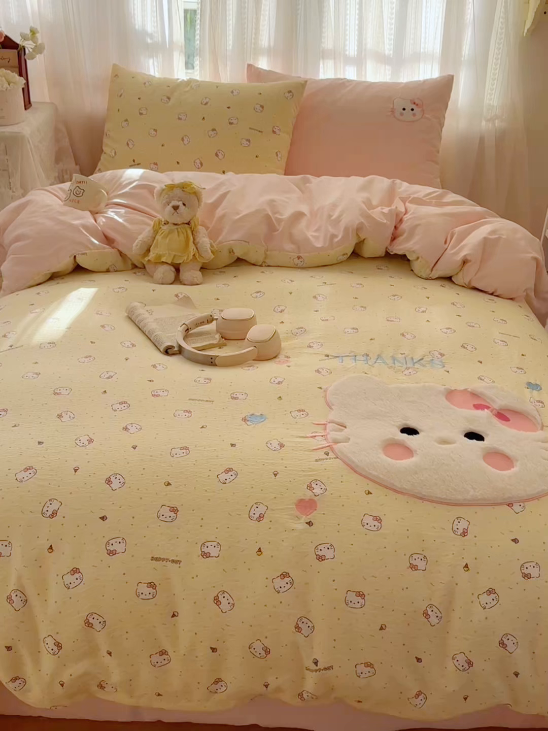 91家纺网 家纺一手货源 找家纺 顾里家纺 2025新款亲肤舒适卡通兔毛贴布绣套件四件套（会员- 3元 定制床笠+8元） 旺财猫咪