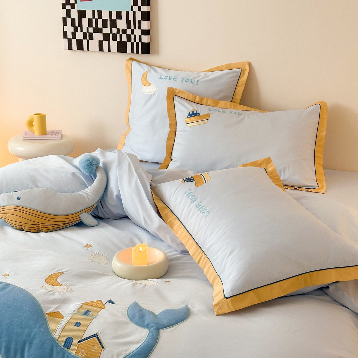 91家纺网 家纺一手货源 找家纺 （总）西西家居 2025新款100支长绒棉澳棉四件套-小蓝鲸