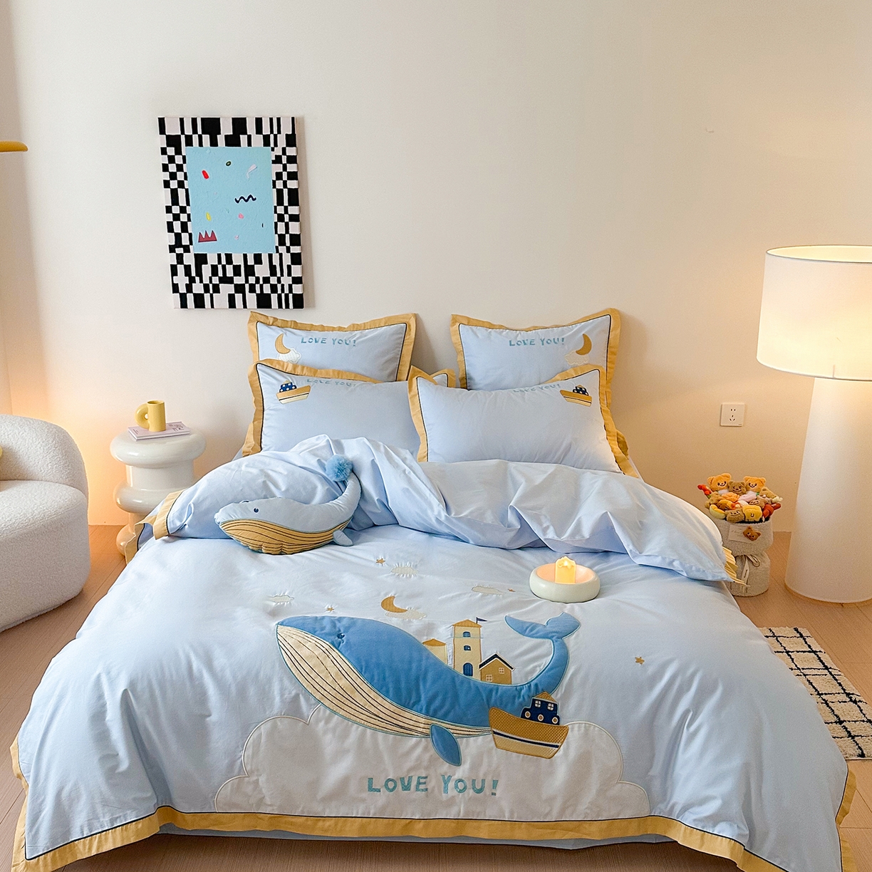 （总）西西家居 2025新款100支长绒棉澳棉四件套-小蓝鲸