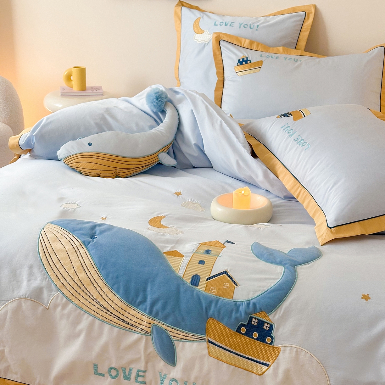 91家纺网 家纺一手货源 找家纺 （总）西西家居 2025新款100支长绒棉澳棉四件套-小蓝鲸