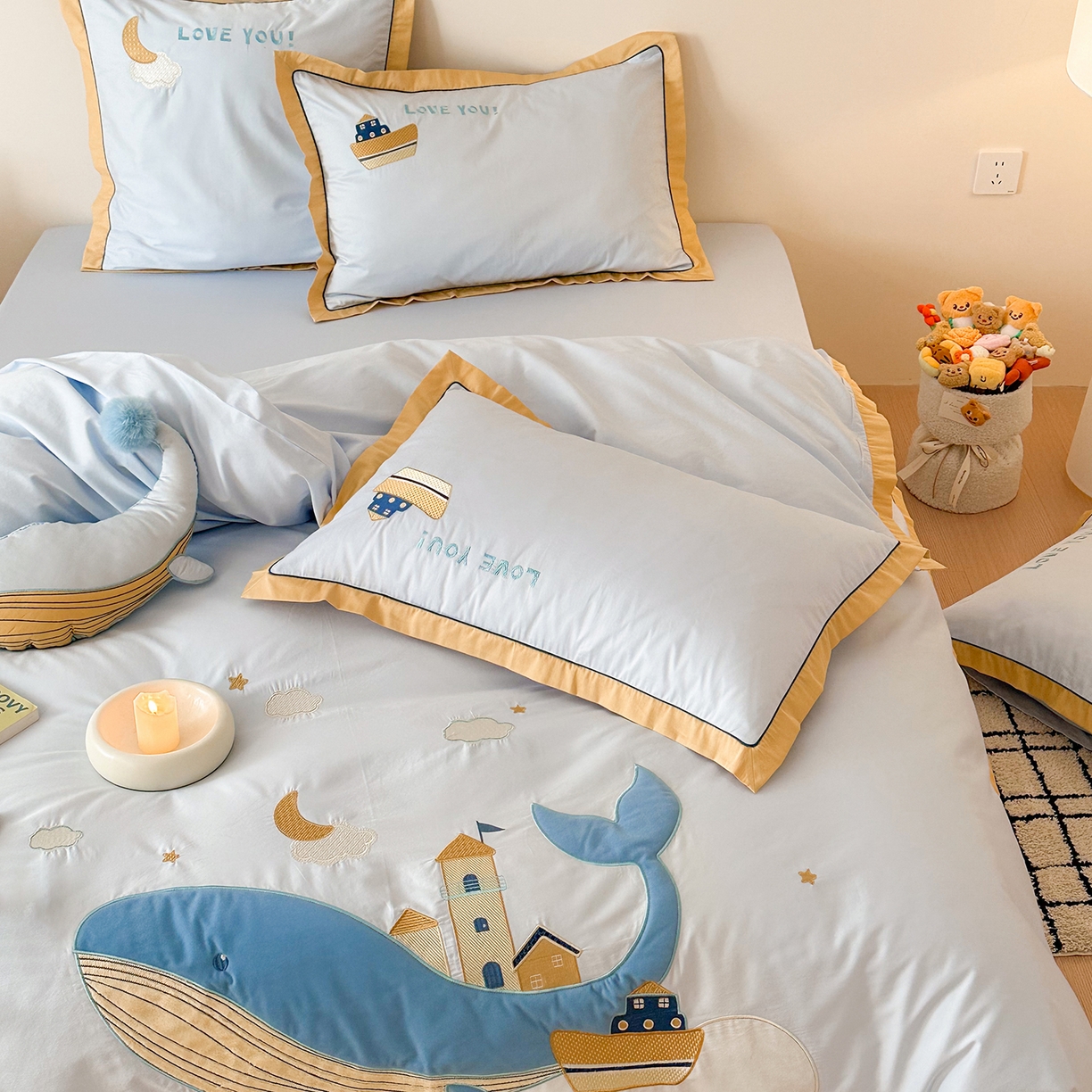 91家纺网 家纺一手货源 找家纺 （总）西西家居 2025新款100支长绒棉澳棉四件套-小蓝鲸