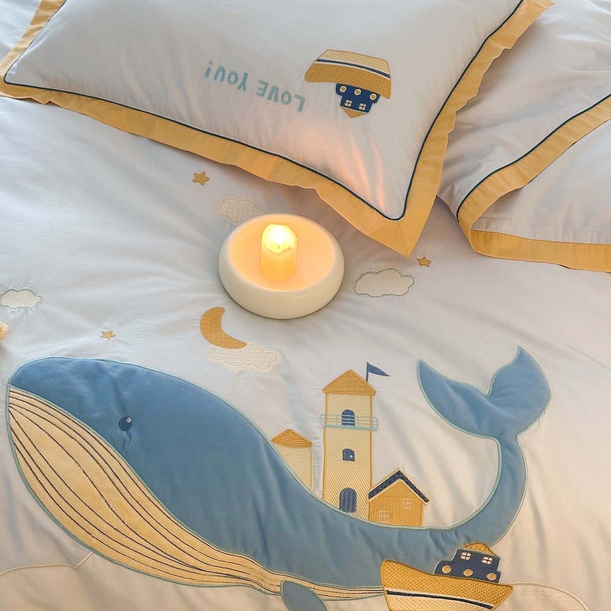 91家纺网 家纺一手货源 找家纺 （总）西西家居 2025新款100支长绒棉澳棉四件套-小蓝鲸