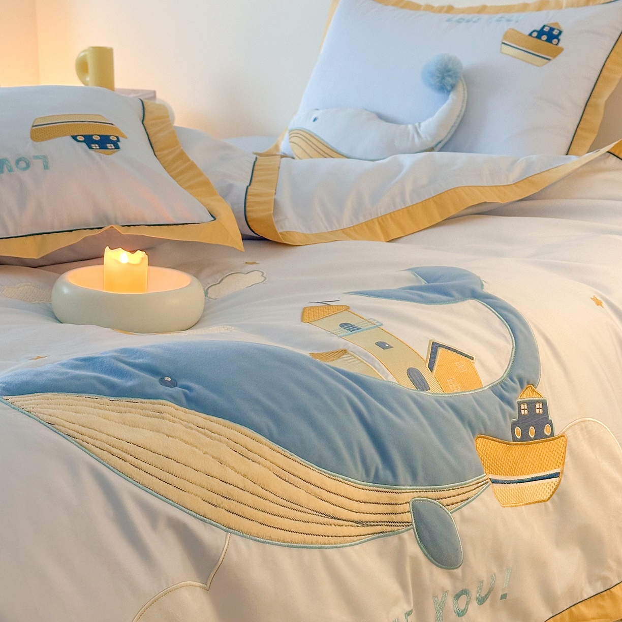 91家纺网 家纺一手货源 找家纺 （总）西西家居 2025新款100支长绒棉澳棉四件套-小蓝鲸