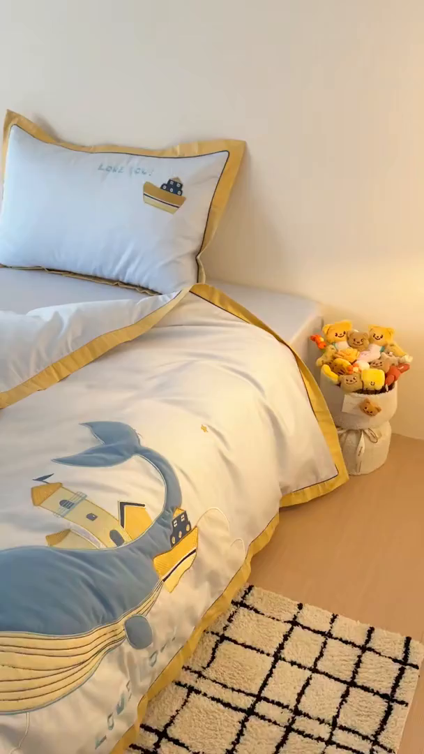 91家纺网 家纺一手货源 找家纺 （总）西西家居 2025新款100支长绒棉澳棉四件套-小蓝鲸