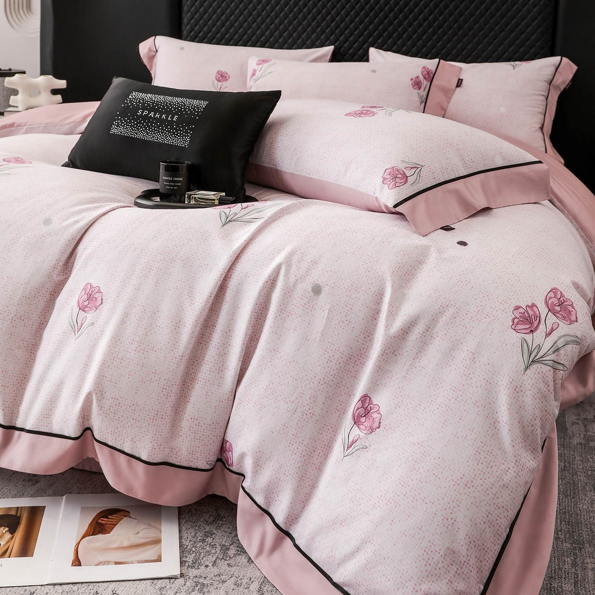 91家纺网 家纺一手货源 找家纺 2025新款直播热款A类数码印花全棉四件套纯棉复古美式长绒棉油画风高端床单被套床上用品 翎纳