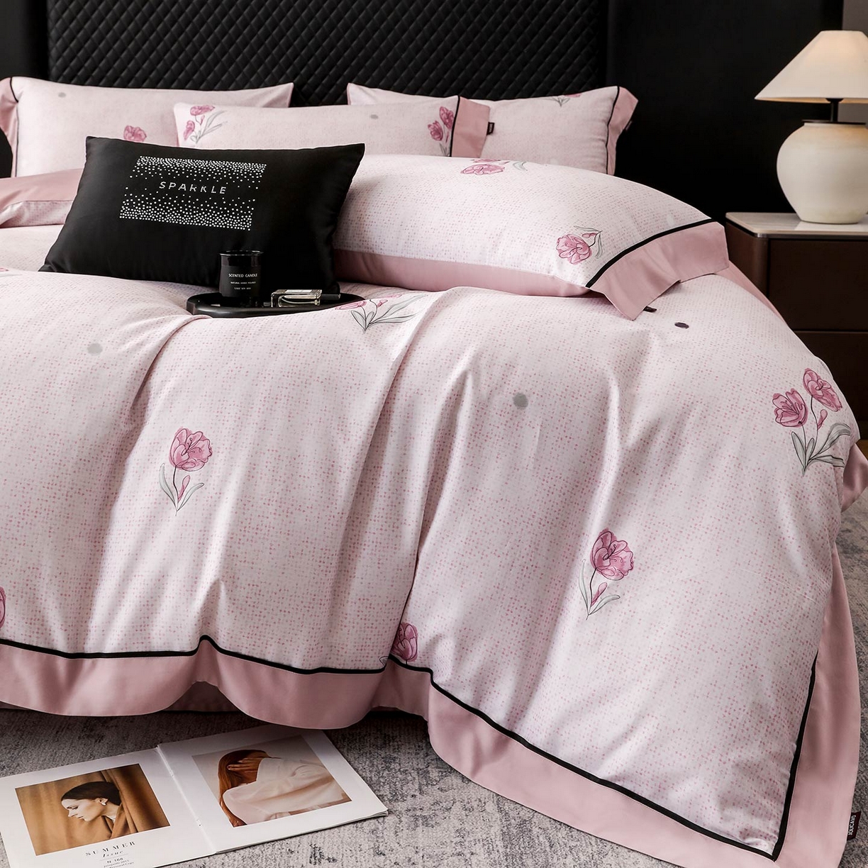 91家纺网 家纺一手货源 找家纺 2025新款直播热款A类数码印花全棉四件套纯棉复古美式长绒棉油画风高端床单被套床上用品 翎纳