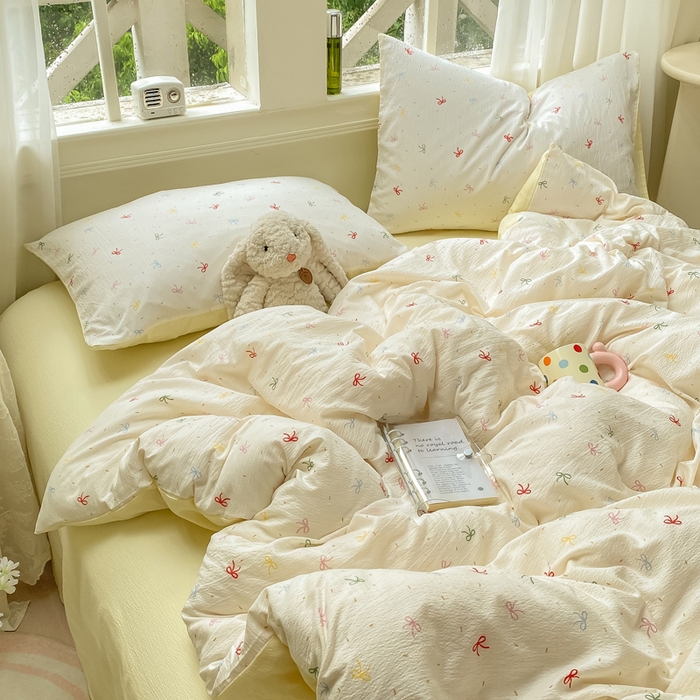 91家纺网 家纺一手货源 找家纺 （总）朵朵家纺 2025新款云感提花双层纱印花四件套