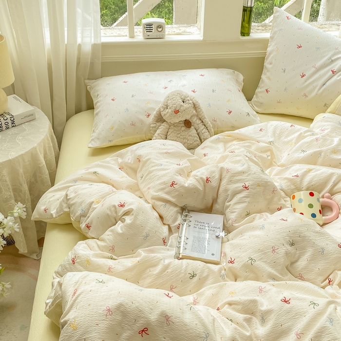 91家纺网 家纺一手货源 找家纺 （总）朵朵家纺 2025新款云感提花双层纱印花四件套