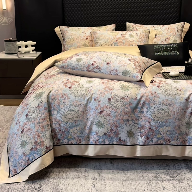 91家纺网 家纺一手货源 找家纺 2025新款直播热款A类数码印花全棉四件套纯棉复古美式长绒棉油画风高端床单被套床上用品 弗嘉