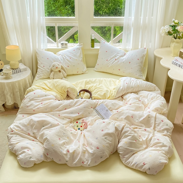 91家纺网 家纺一手货源 找家纺 （总）朵朵家纺 2025新款云感提花双层纱印花四件套