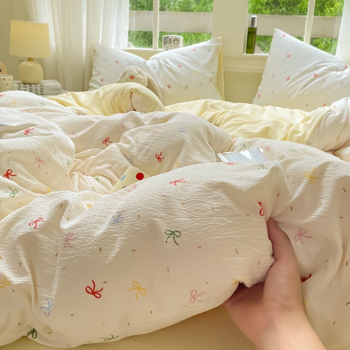 91家纺网 家纺一手货源 找家纺 （总）朵朵家纺 2025新款云感提花双层纱印花四件套