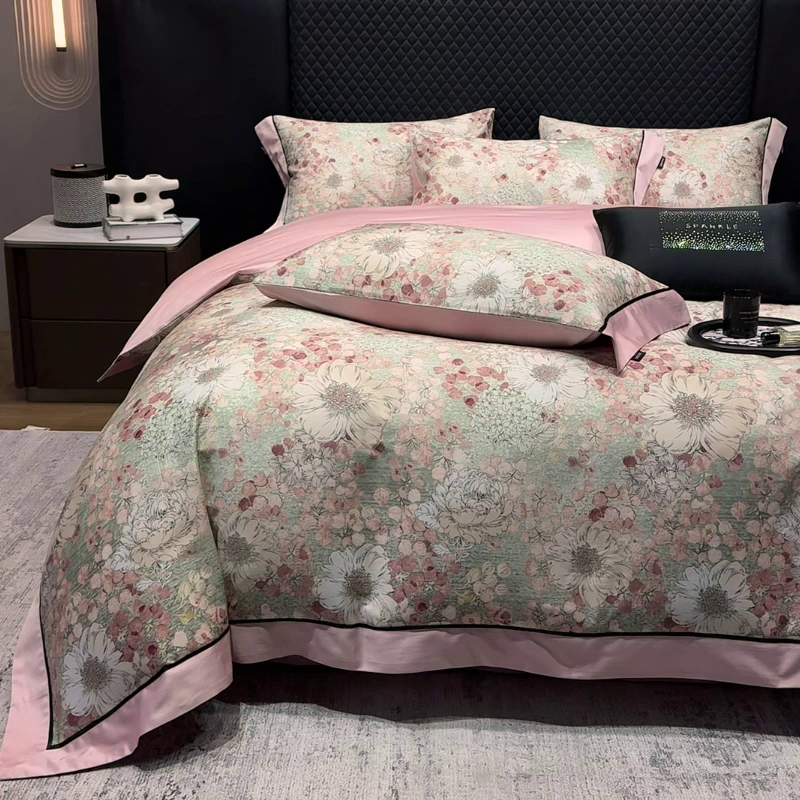 91家纺网 家纺一手货源 找家纺 2025新款直播热款A类数码印花全棉四件套纯棉复古美式长绒棉油画风高端床单被套床上用品 莫莉