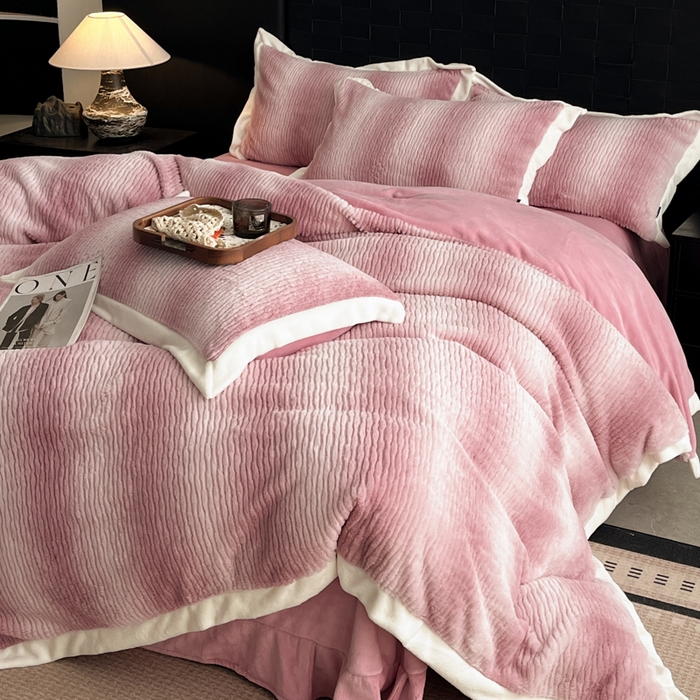 91家纺网 家纺一手货源 找家纺 羽梦 2025秋冬新品260克加厚全消光貂狐绒工艺款超保暖四件套 九尾狐-豆沙粉