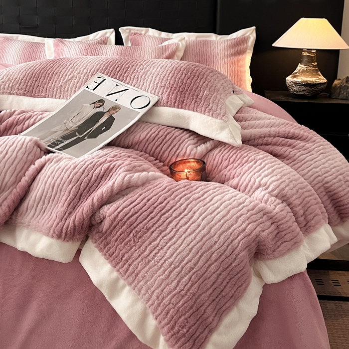 91家纺网 家纺一手货源 找家纺 羽梦 2025秋冬新品260克加厚全消光貂狐绒工艺款超保暖四件套 九尾狐-豆沙粉