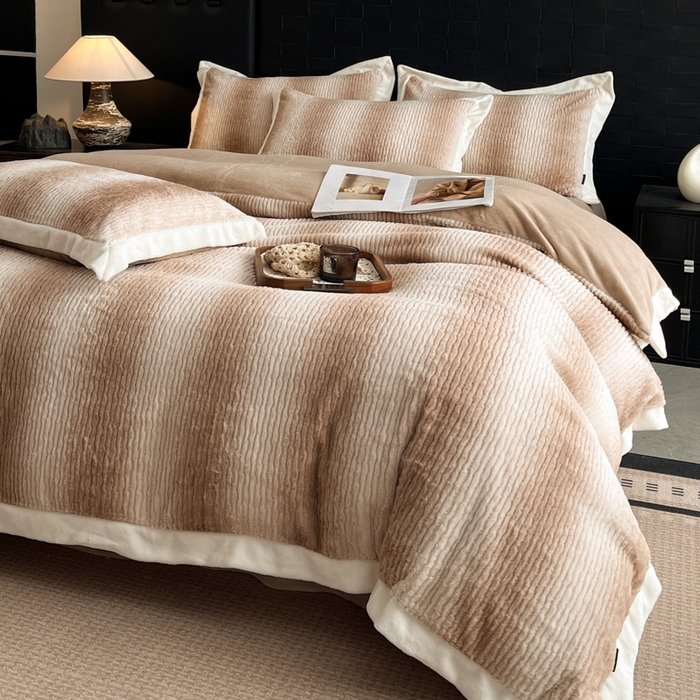 91家纺网 家纺一手货源 找家纺 羽梦 2025秋冬新品260克加厚全消光貂狐绒工艺款超保暖四件套 九尾狐-咖色