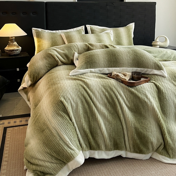 91家纺网 家纺一手货源 找家纺 羽梦 2025秋冬新品260克加厚全消光貂狐绒工艺款超保暖四件套 九尾狐-抹茶