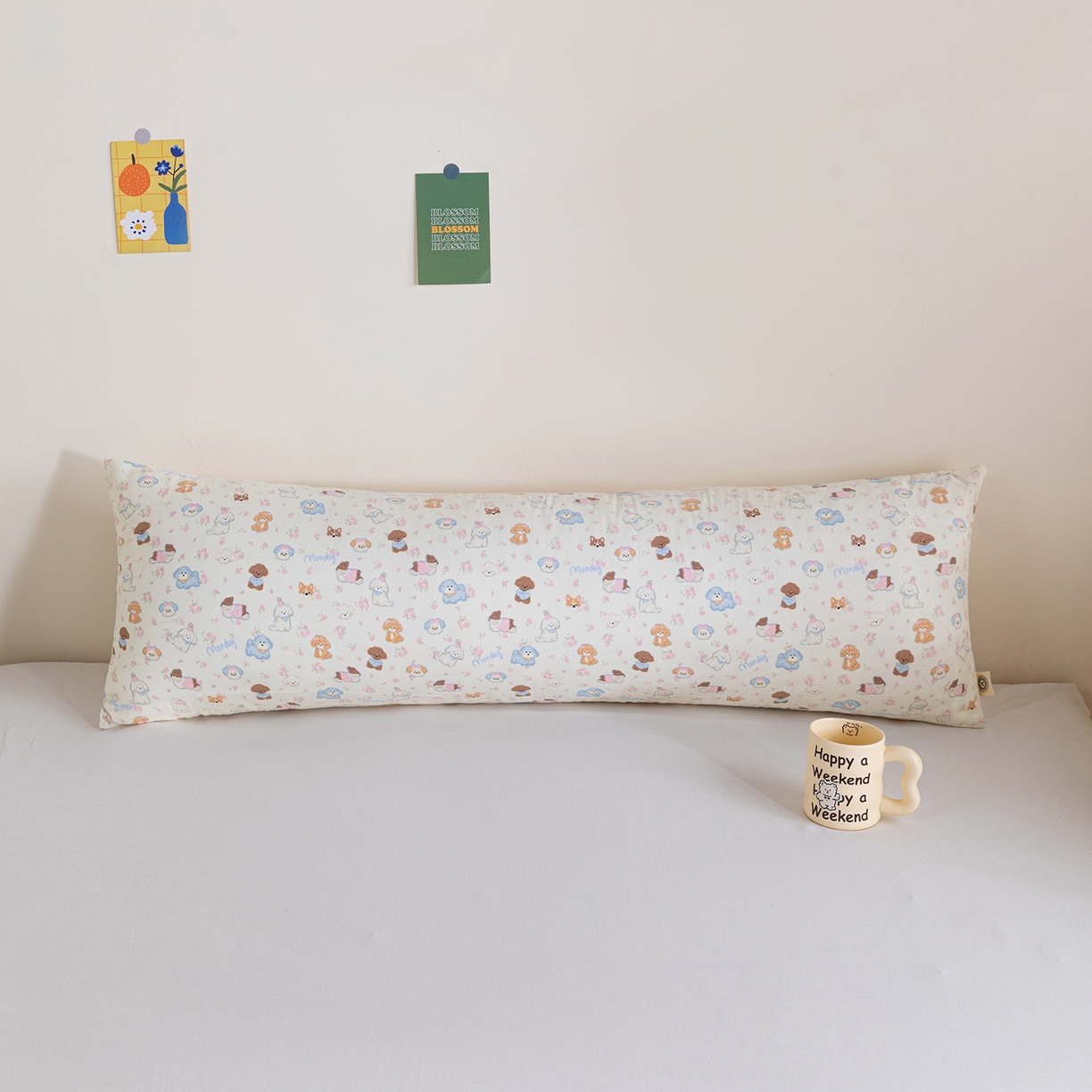 91家纺网 家纺一手货源 找家纺 卓昌枕芯 2025新款全棉双层纱双人枕长条抱枕安抚枕 奶芙狗