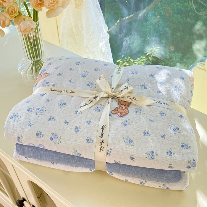 91家纺网 家纺一手货源 找家纺 （总）朵朵家纺 2025新款云感提花双层纱印花四件套