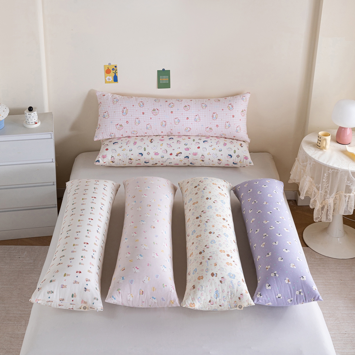 91家纺网 家纺一手货源 找家纺 卓昌枕芯 2025新款全棉双层纱双人枕长条抱枕安抚枕 奶芙狗