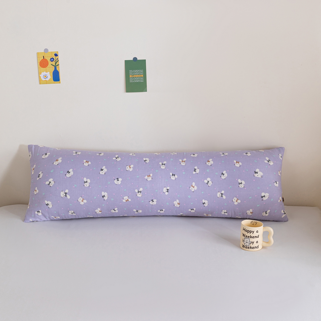 91家纺网 家纺一手货源 找家纺 卓昌枕芯 2025新款全棉双层纱双人枕长条抱枕安抚枕 紫色小兔