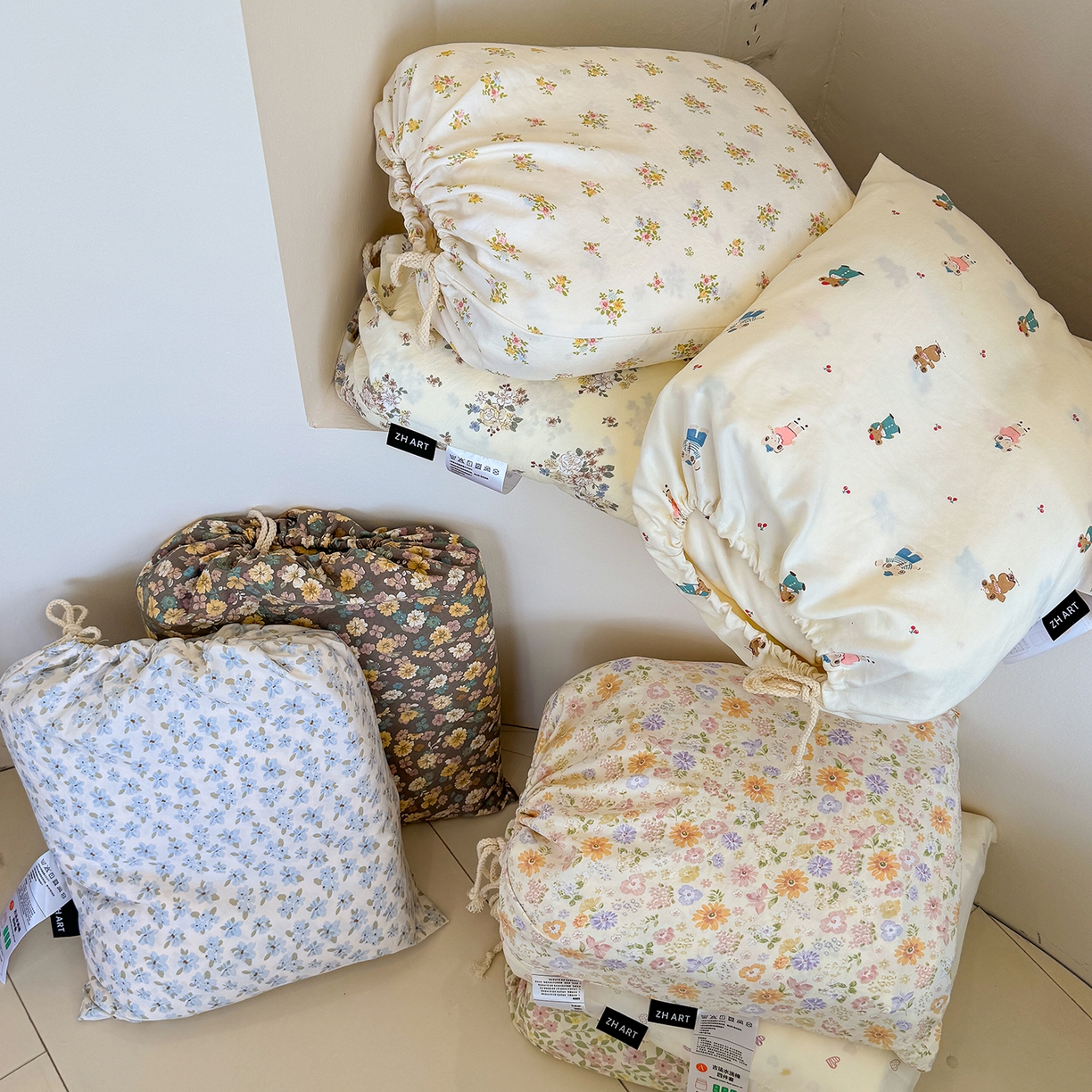 91家纺网 家纺一手货源 找家纺 （总）竹合家纺 2025新款爆款韩国小布袋古法水洗云感四件套