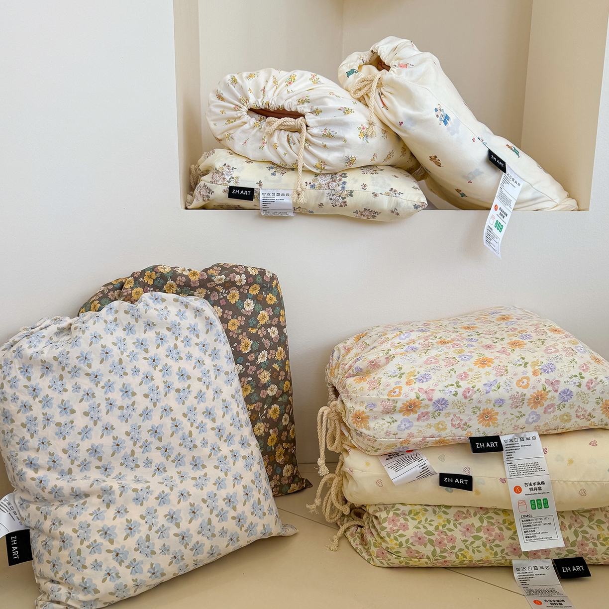 91家纺网 家纺一手货源 找家纺 （总）竹合家纺 2025新款爆款韩国小布袋古法水洗云感四件套