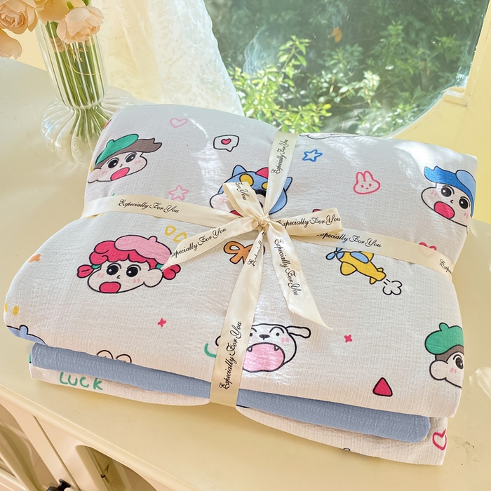 91家纺网 家纺一手货源 找家纺 朵朵家纺 2025新款云感提花双层纱印花四件套 快乐重年