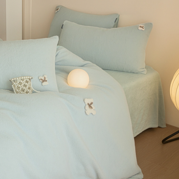 91家纺网 家纺一手货源 找家纺 羽梦家纺 2025新款260克加厚全消光糯米绒阳光绒加厚保暖四件套  糯米绒-气泡蓝