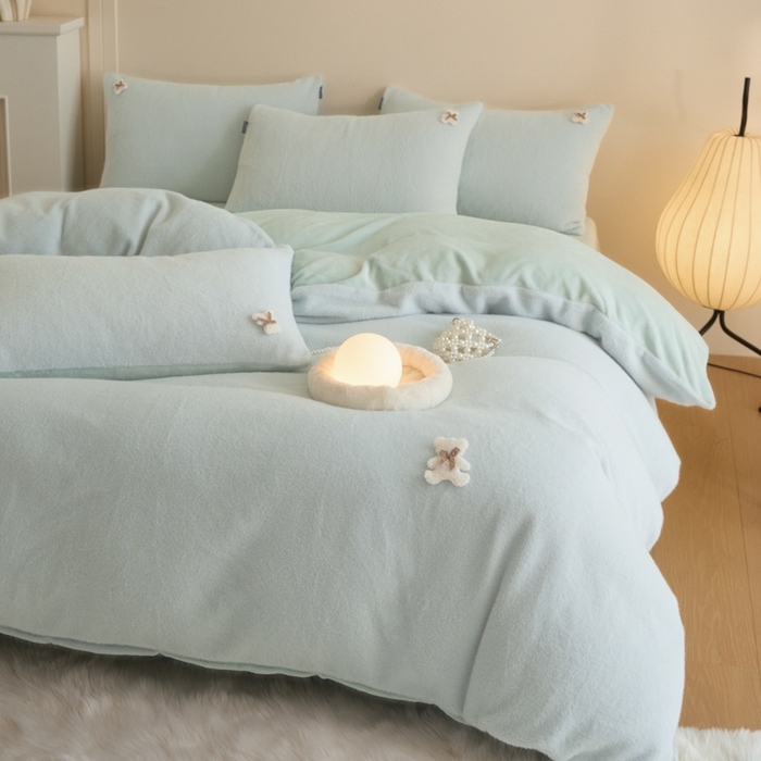 91家纺网 家纺一手货源 找家纺 羽梦家纺 2025新款260克加厚全消光糯米绒阳光绒加厚保暖四件套  糯米绒-气泡蓝