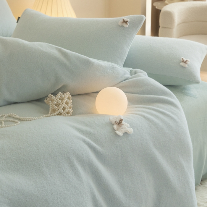 91家纺网 家纺一手货源 找家纺 羽梦家纺 2025新款260克加厚全消光糯米绒阳光绒加厚保暖四件套  糯米绒-气泡蓝