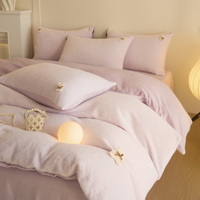 91家纺网 家纺一手货源 找家纺 羽梦家纺 2025新款260克加厚全消光糯米绒阳光绒加厚保暖四件套 糯米绒-香芋紫