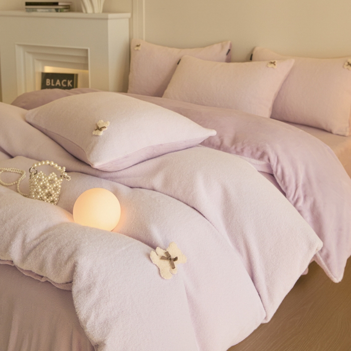 91家纺网 家纺一手货源 找家纺 羽梦家纺 2025新款260克加厚全消光糯米绒阳光绒加厚保暖四件套 糯米绒-香芋紫