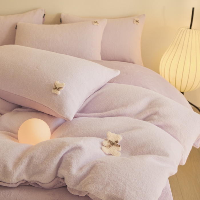 91家纺网 家纺一手货源 找家纺 羽梦家纺 2025新款260克加厚全消光糯米绒阳光绒加厚保暖四件套 糯米绒-香芋紫