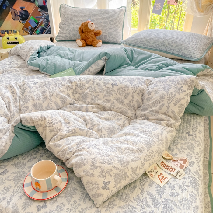 91家纺网 家纺一手货源 找家纺 云玲时尚 2025新款7A抗菌床盖加厚被芯云感春秋冬被子被芯四件套系列 莫尼绿