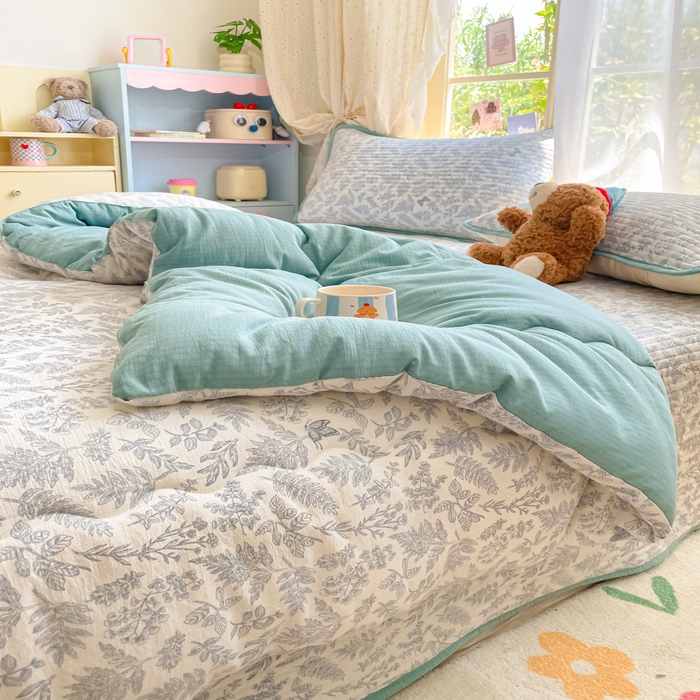 91家纺网 家纺一手货源 找家纺 云玲时尚 2025新款7A抗菌床盖加厚被芯云感春秋冬被子被芯四件套系列 莫尼绿