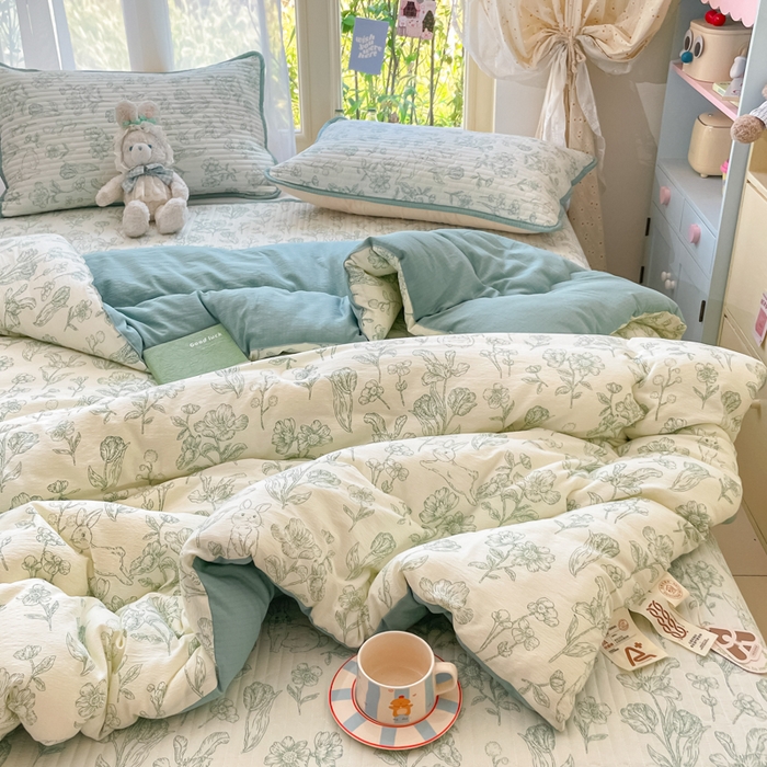 91家纺网 家纺一手货源 找家纺 云玲时尚 2025新款7A抗菌床盖加厚被芯云感春秋冬被子被芯四件套系列 花开漫漫