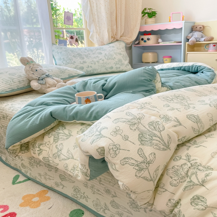 91家纺网 家纺一手货源 找家纺 云玲时尚 2025新款7A抗菌床盖加厚被芯云感春秋冬被子被芯四件套系列 花开漫漫