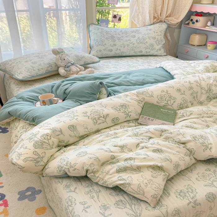 91家纺网 家纺一手货源 找家纺 云玲时尚 2025新款7A抗菌床盖加厚被芯云感春秋冬被子被芯四件套系列 花开漫漫