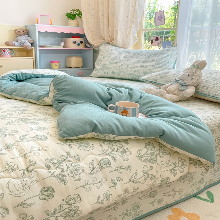 91家纺网 家纺一手货源 找家纺 云玲时尚 2025新款7A抗菌床盖加厚被芯云感春秋冬被子被芯四件套系列 花开漫漫