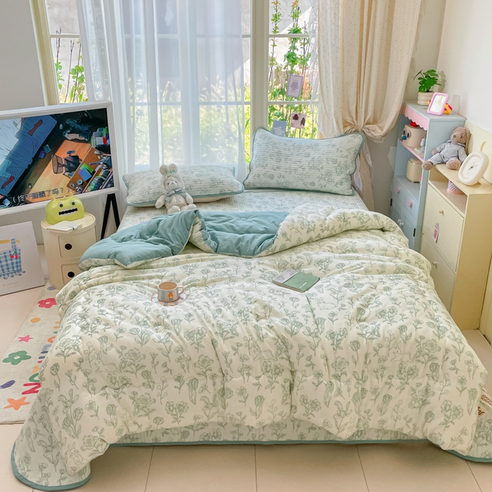 91家纺网 家纺一手货源 找家纺 云玲时尚 2025新款7A抗菌床盖加厚被芯云感春秋冬被子被芯四件套系列 花开漫漫