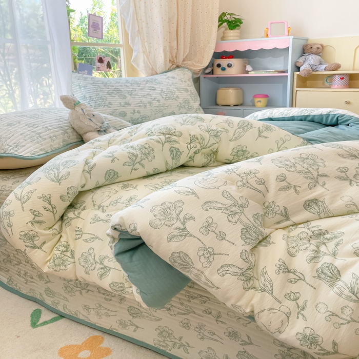 91家纺网 家纺一手货源 找家纺 云玲时尚 2025新款7A抗菌床盖加厚被芯云感春秋冬被子被芯四件套系列 花开漫漫