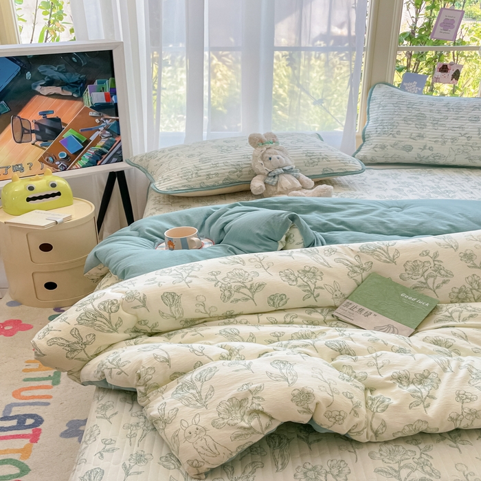 91家纺网 家纺一手货源 找家纺 云玲时尚 2025新款7A抗菌床盖加厚被芯云感春秋冬被子被芯四件套系列 花开漫漫